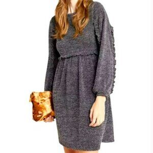 Anthropologie | RO&DE Babydoll Ruffle Long Sleeve Grey Sweater Dress | Medium